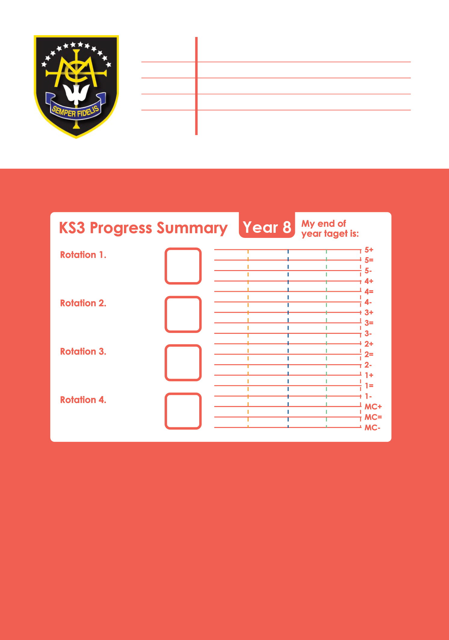 Mount Carmel Roman Catholic High School — A creative subjects workbook built around progress tracking, feedback, and independent improvement